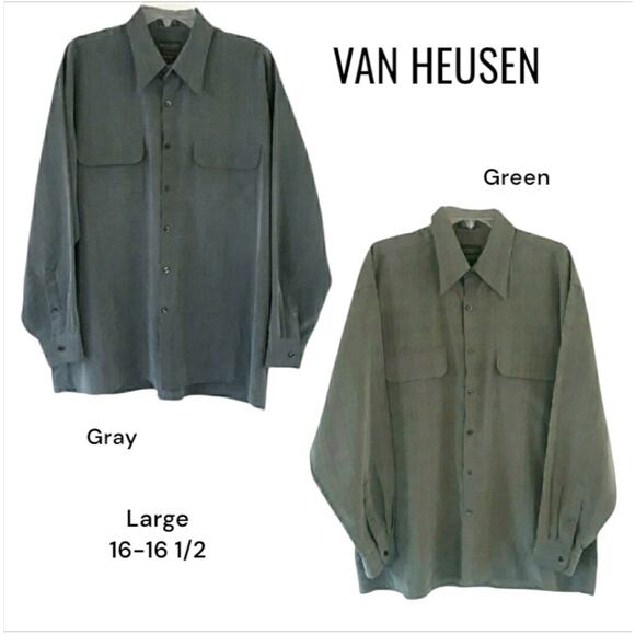 Van Heusen Green Gray Button Dress Shirts - Picture 1 of 10